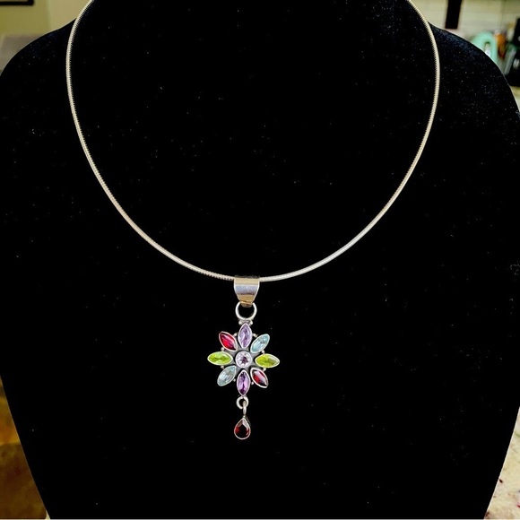 Amethyst Garnet Peridot Multi Gems Sterling Silver Pendant Necklace Nick…